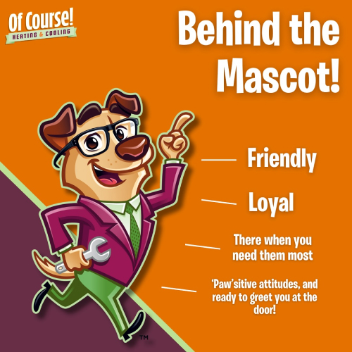 Behind the mascot graphic explaining how friendly and loyal he is reflecting the company