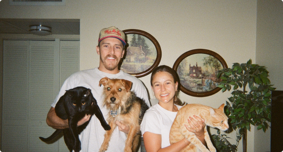 jake with wife, two cats, and a dog